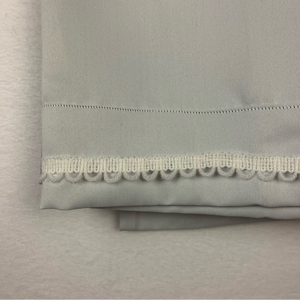 West Elm Gray Blue Curtain Panel Embroidered White Trim - Picture 3 of 5